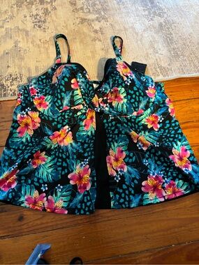 Floral Black tankini with Tropical Print